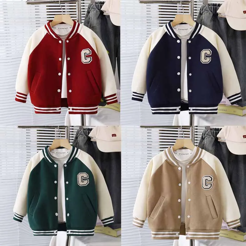 ZOETOPKID Autumn Kids Baseball Jackets Boys Girls Cardigan Coat Letters Casual Outerwear New Children Loose Sports Clothes