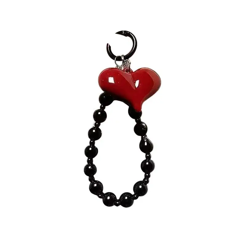 Rotes 3D-Liebesherz Perlen-Handyanhänger Anti-Verlust-Hängekette Ästhetischer Schmuck für Teenager-Mädchen Handytaschen-Ornament Geschenk – Detail 5
