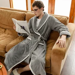 Warm Autumn Winter Coral Fleece Couple Night Gown Men's Flannel Bathrobe Thicken Women's Sleepwear Plus Velvet Kimono Robe