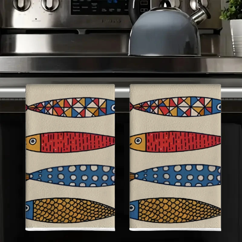 2Pcs, Colorful Striped Sardine Kitchen Towels, 40Cm*60Cm Towel Set, Best Kitchen Towels, Super Absorbent Soft Cleaning Cloth, Cooking and Baking Tea Towels, Hand Towels, Cleaning Cloths, Dishcloths, Kitchen Decor, Living Room Decorations, Kitchen Essentials, Home Essentials
