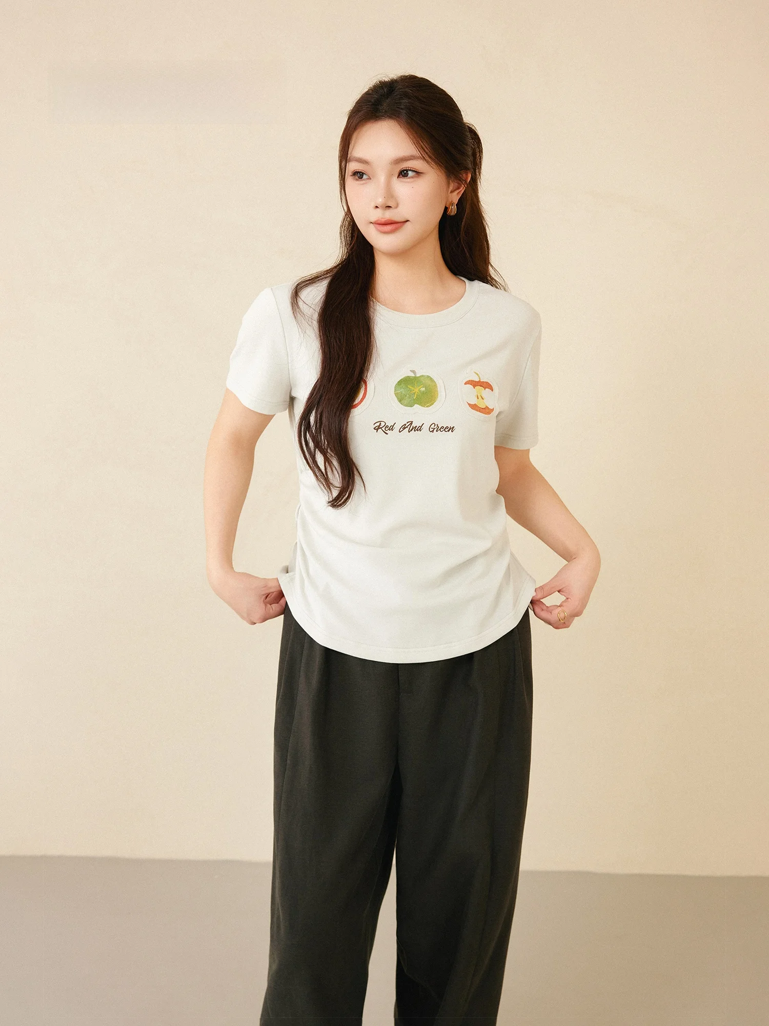 

Plusmall Fruit Dream High Elasticity Combed Cotton Knitted Patchwork Print Gathered Waist Short Sleeve T-Shirt Spring Summer