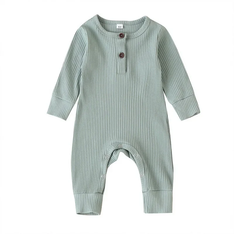 Newborn Baby Girl Boy Knit Ribbed Romper Autumn Clothes Button Solid Color Long Sleeve Jumpsuit for Kids Baby Items Clothing