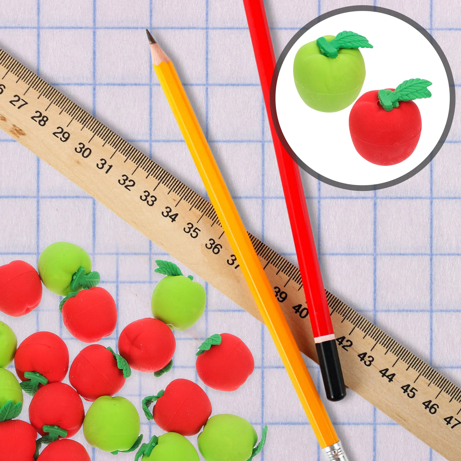 

36pcs Mini Apple Erasers Soft Pencil Eraser For School Supplies Stationery Student Rewards Back To School Party Favors