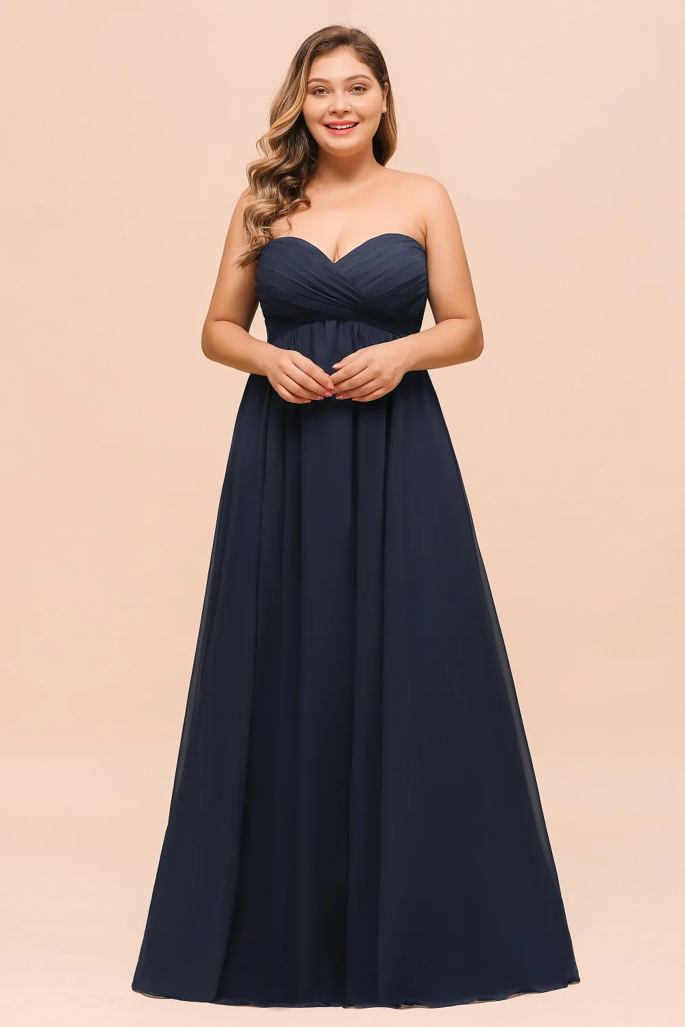 Plus Size Bridesmaid Dress Long Strapless Chiffon Sweetheart Sleeveless A Line Elegant Wedding Party Gowns Vestido Customzied