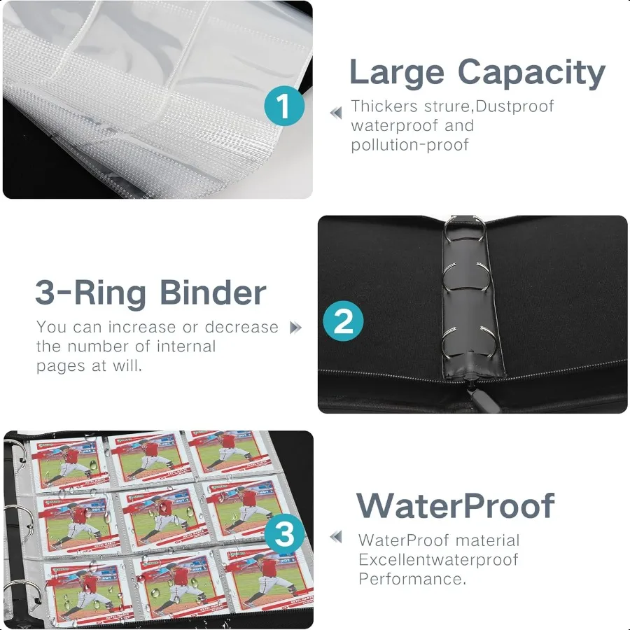 트레이딩 카드 바인더 슬리브 포함 9포켓 프리미엄 720 더블 사이드 포켓 PU 카드 컬렉션 바인더 수집용 앨범 카드 폴더