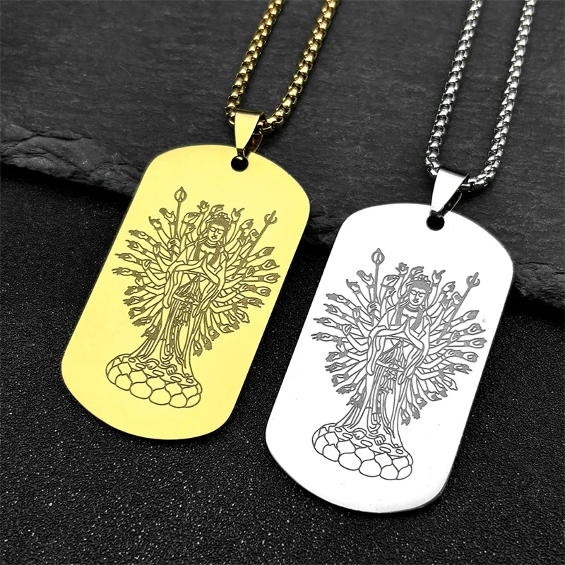 Thousand-hand Bodhisattva Pendant Necklace for Women Men Stainless Steel Gold Color Chinese Buddhism Chain Jewelry NZZZ792S02