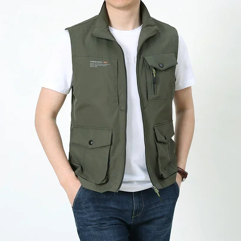 Men's Casual Tank Top Tactical Equipment Jacket Summer Photographer Tank Top Tool Multi Pocket Mesh Work Sleeveless Jacket