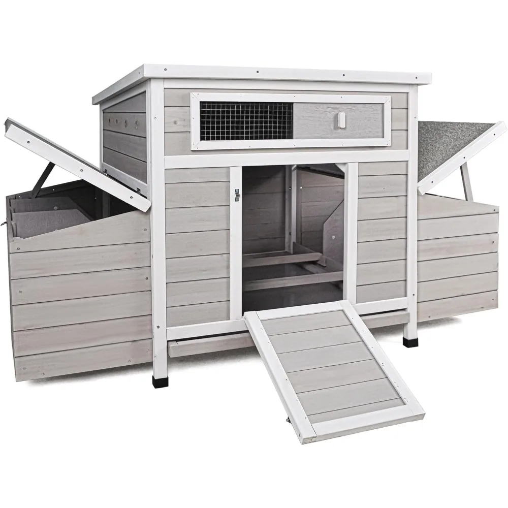 

58 Chicken Coop, Outdoor Large Chicken Coop with 6 Nesting Boxes, Weatherproof Poultry Cage, Removable Tray for Farm