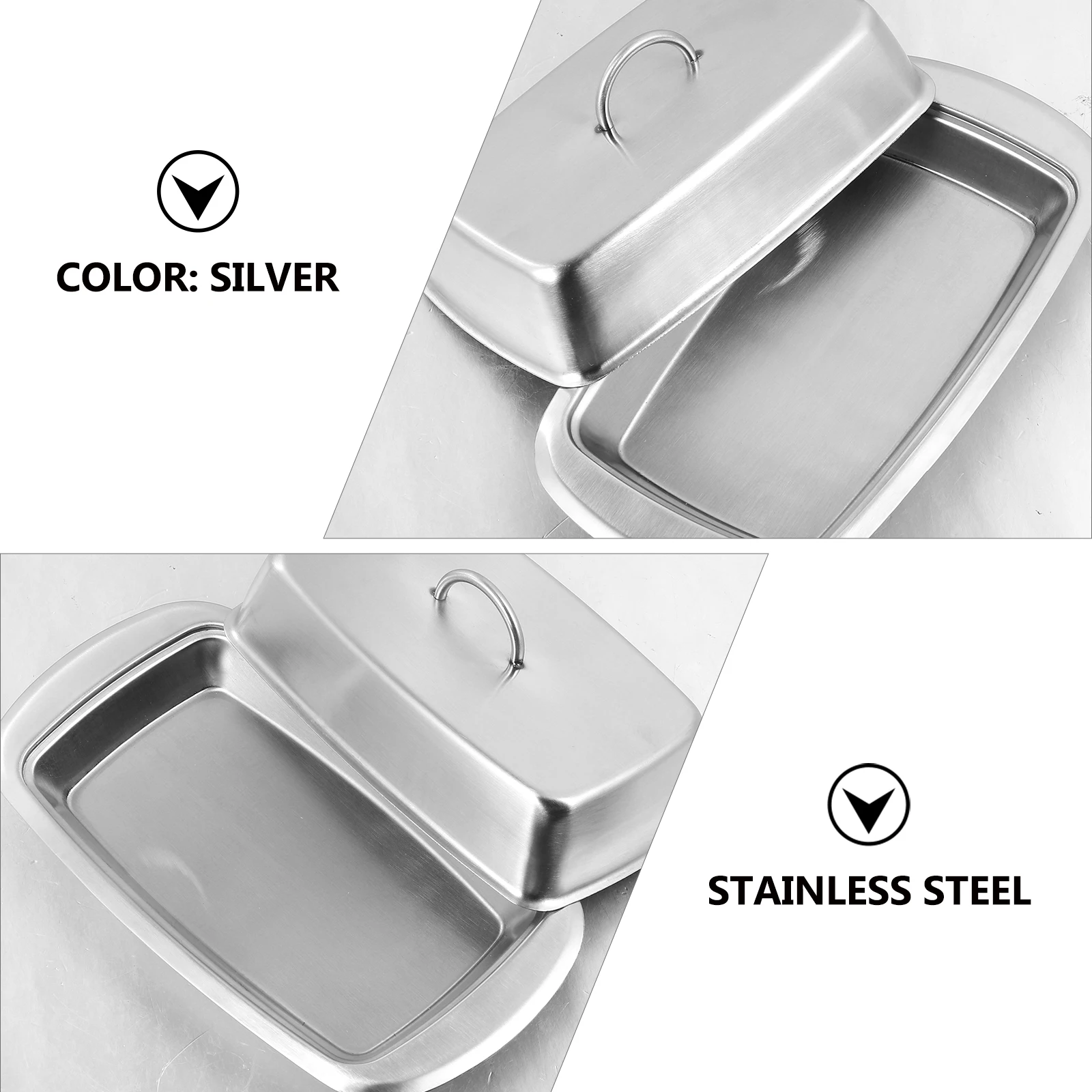 

1 pc Stainless Steel Butter Box Fridge Dish with Handle Silver Retro Bread Holder Wear-Resistant Rust-Proof for Cheese