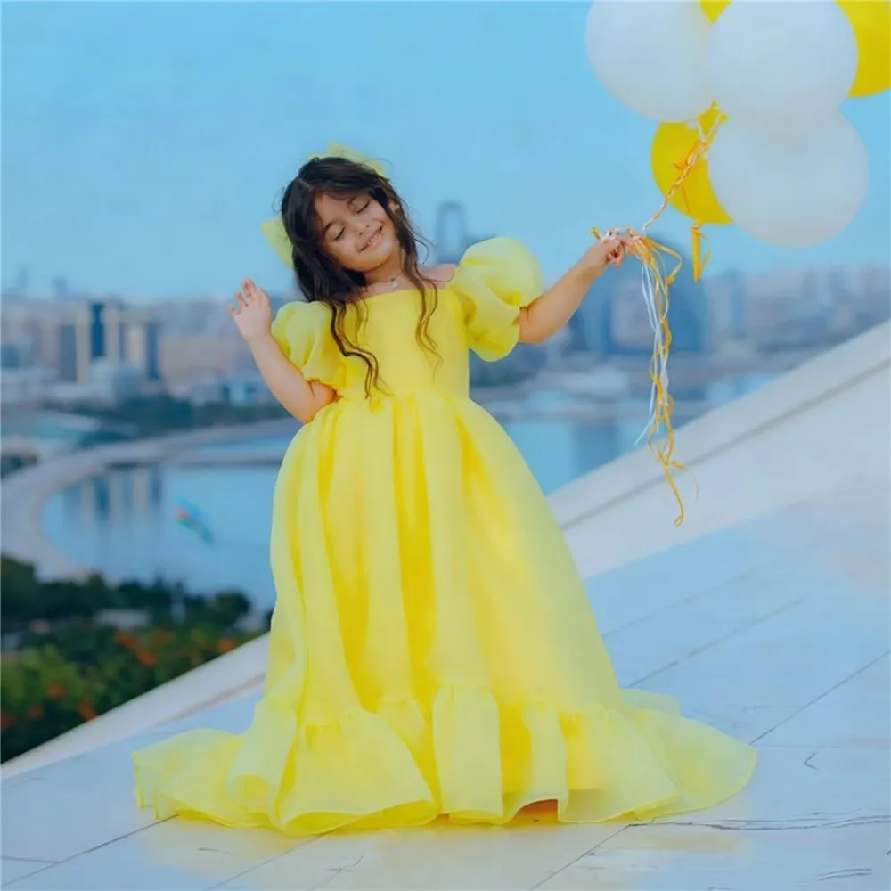 

Lovely Puffy Flower Girl Wedding Dress Baby Birthday Gift Party Princess Pageant Toddler First Communion Gown Customized