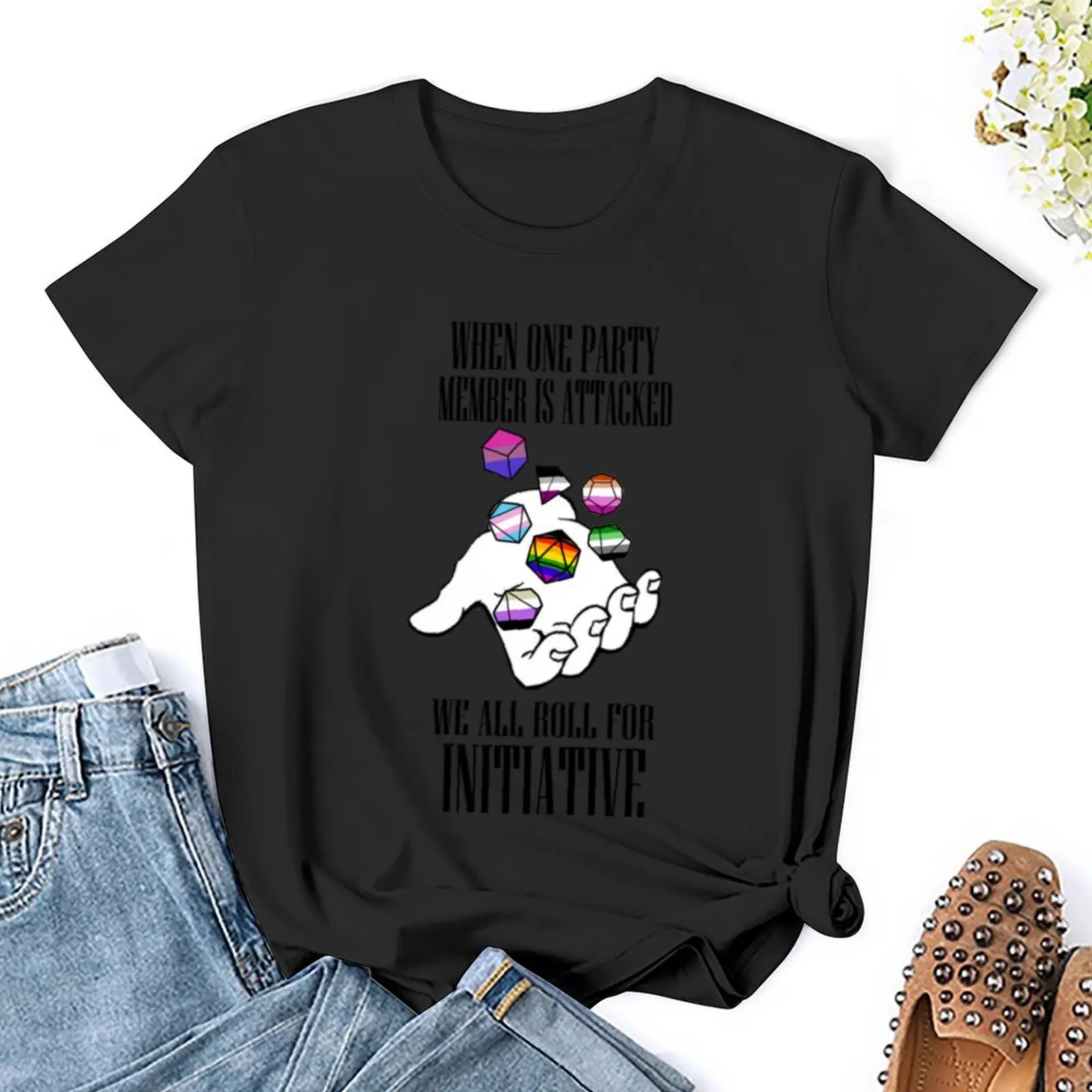 Roll for Initiative! Pride ver. 1 T-Shirt aesthetic clothes plus size tops Female clothing female white t shirts for Women