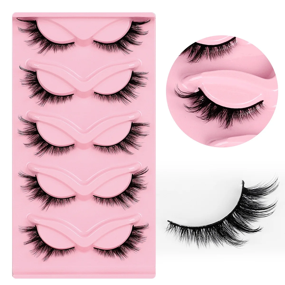 5 Pairs Hypoallergenic Cat Eye False Eyelashes - Natural Look, Fluffy & Soft, Lightweight Cross-Lined Full Strip Lashes