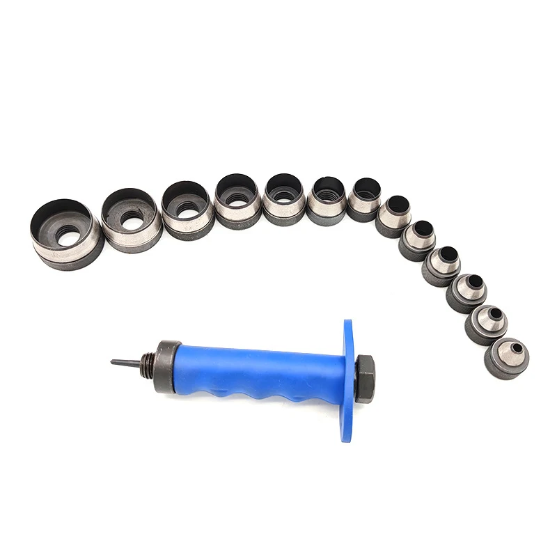 Juego de punzones huecos de 14 Uds., herramienta de punzonado para cinturón artesanal de cuero con caja de plástico, herramienta para el hogar artesanal de cuero DIY de 5mm-35mm