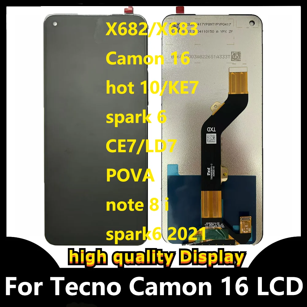 For Tecno Infinix Camon 16 Hot 10 X682 X683 KE7 Spark 6 2021 LCD Display Touch Screen Digitizer Panel Assembly Replacement