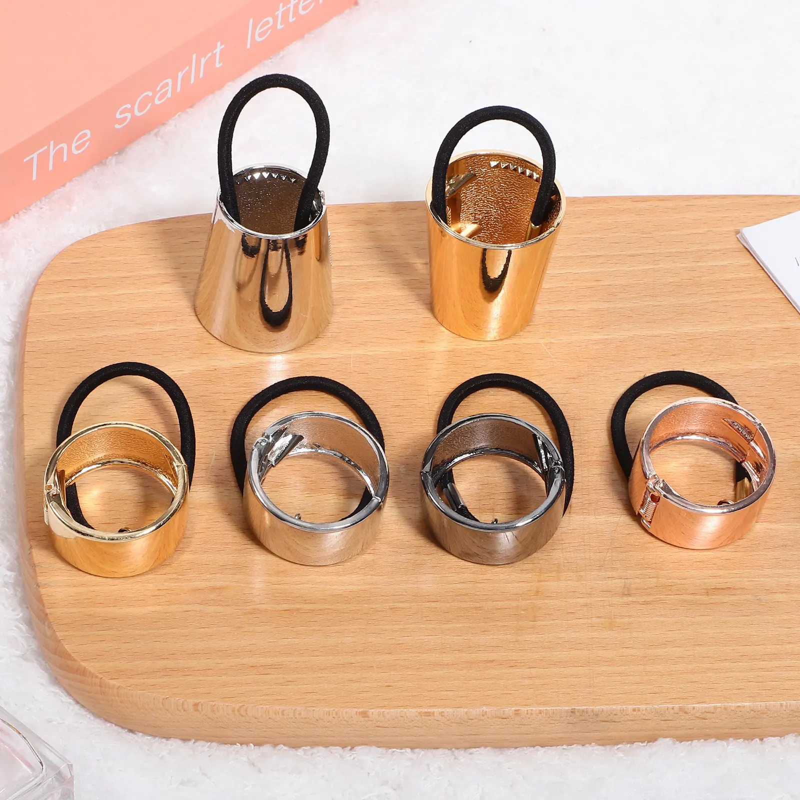 

6Pcs Metal Round Ponytail Cuffs Hair Tie Holders for Women Girls Elegant Hair Rope Accessories for Daily Party