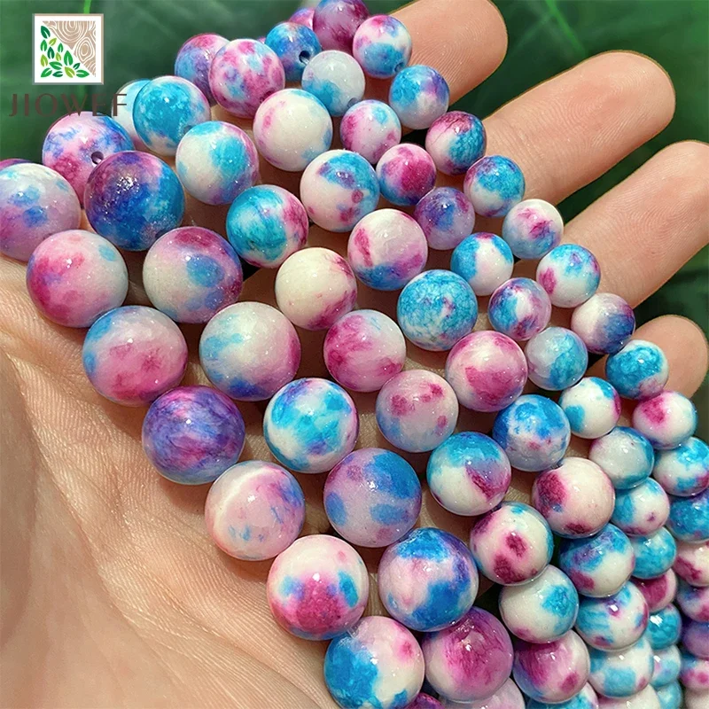 Natural Stone Blue Purple Persian Jades Round Loose Beads for Accessories Bracelet DIY Handmade Jewelry Making 15'' 6/8/10/12mm