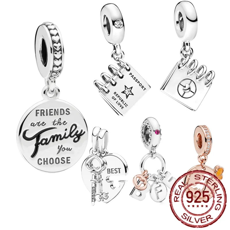 100% Real 925 Sterling Silver Friendship Best Book Charms Beads Fit Original Pandora Bracelet For Women DIY Jewelry Making