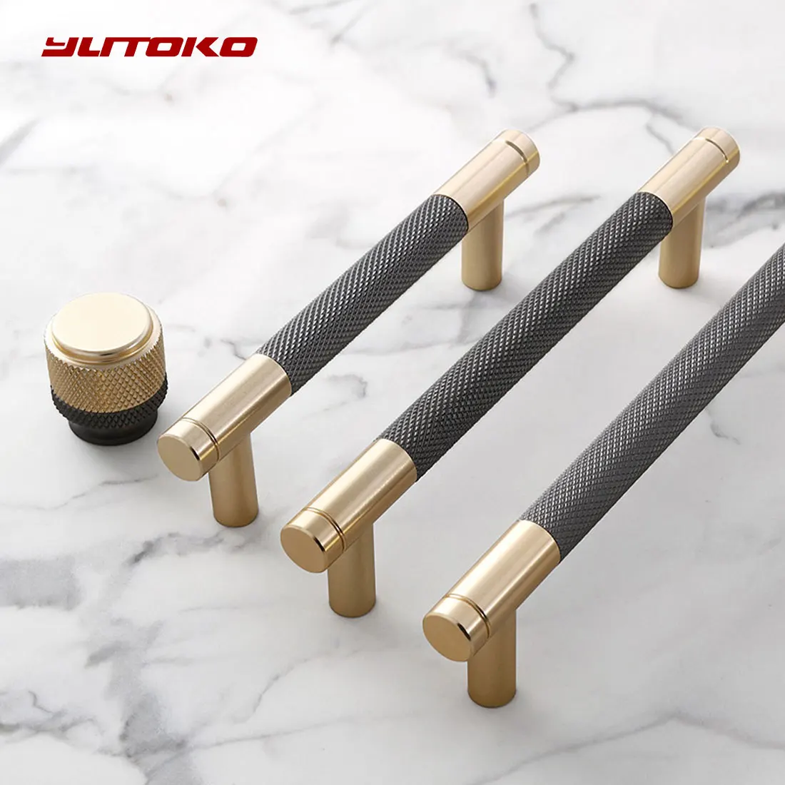 

YutokoAluminium Gold Gray Furniture Door Handles Two-color Kitchen Cupboard Drawer Knobs European TV Cabinet Handle Hardware