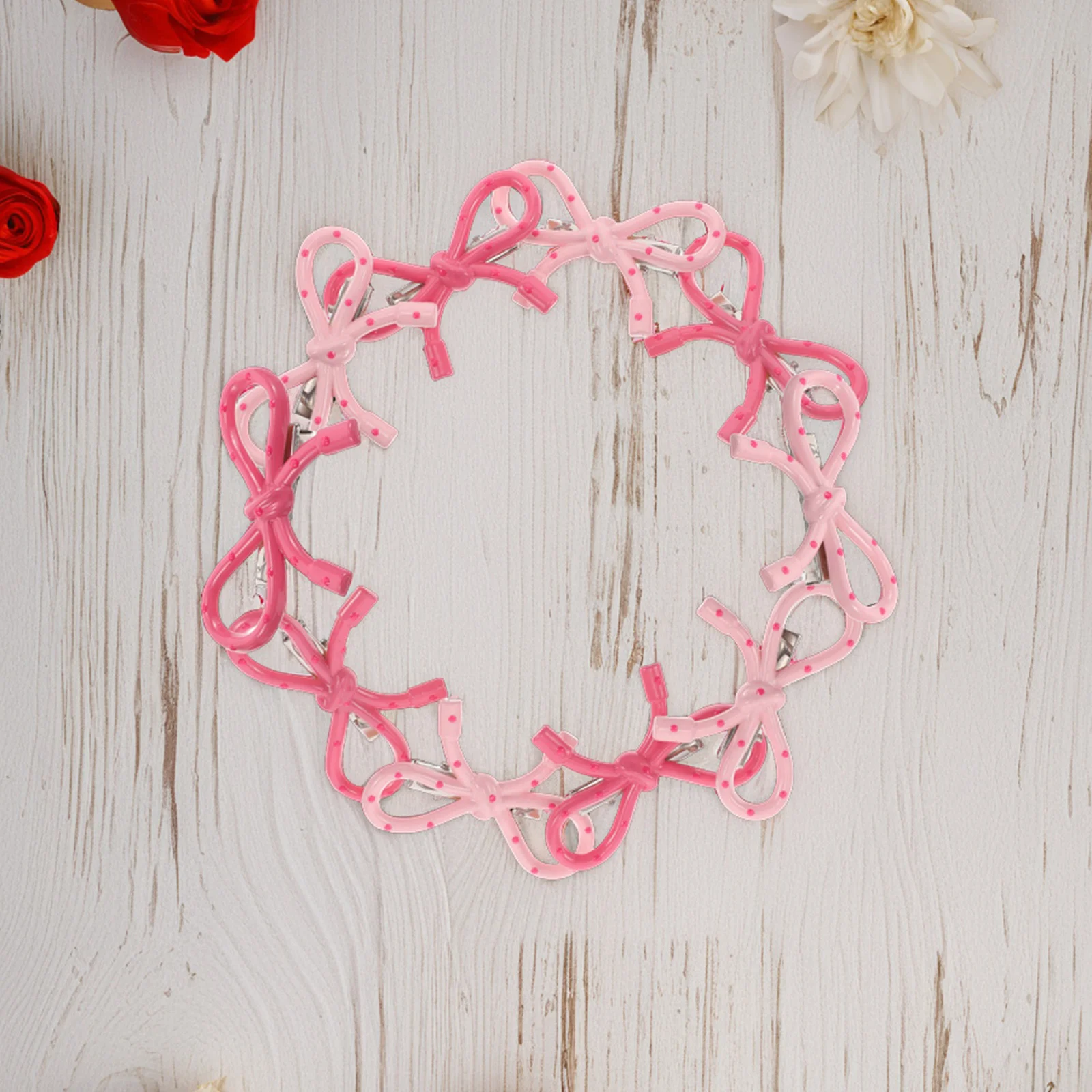 

10pcs Bow Clips Large Claw Strong Hold Thin Thick Hair Pink Rosy Stylish Adorable Trendy Unique Ribbon Multifunctional