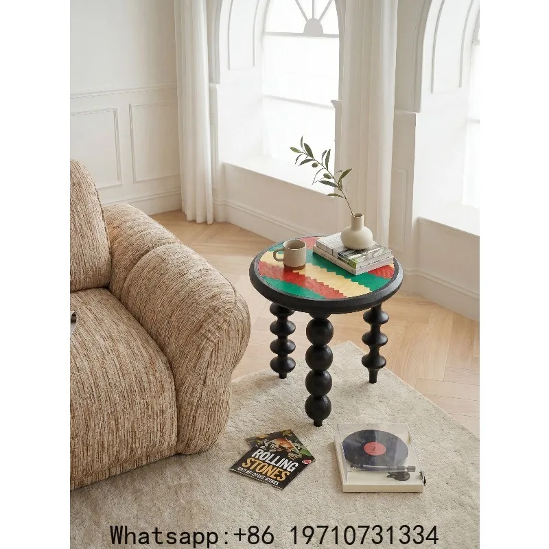 Generic Round Colorful Striped Side Table – Mid Century Modern Accent End Table for Living Room, Retro Style Home Decor