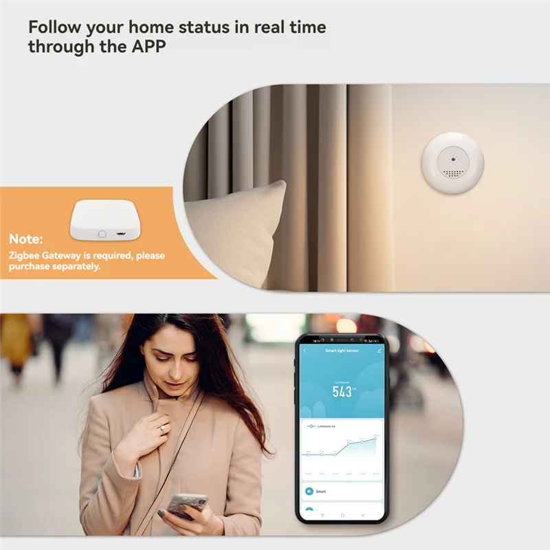 Ingenious-Tuya Zigbee Smart Light Sensor Illuminance Brightness Detection Home Automation Smart Home Detector APP Control