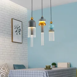 Nordic Modern Minimalist Restaurant Pendant Lights Iron Glass Blue Gray MacaronBedroom Bedside Clothing Store Bar Table Lamp