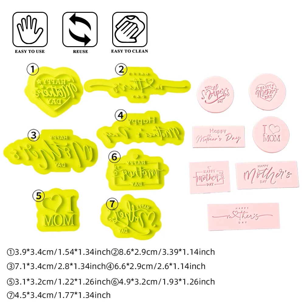7pcs Cookie Stamp Mold Set,Mother's Day Theme Cookie Mold Handwritten Artistic Blessings Cookie Mold DIY Baking 3D Printed