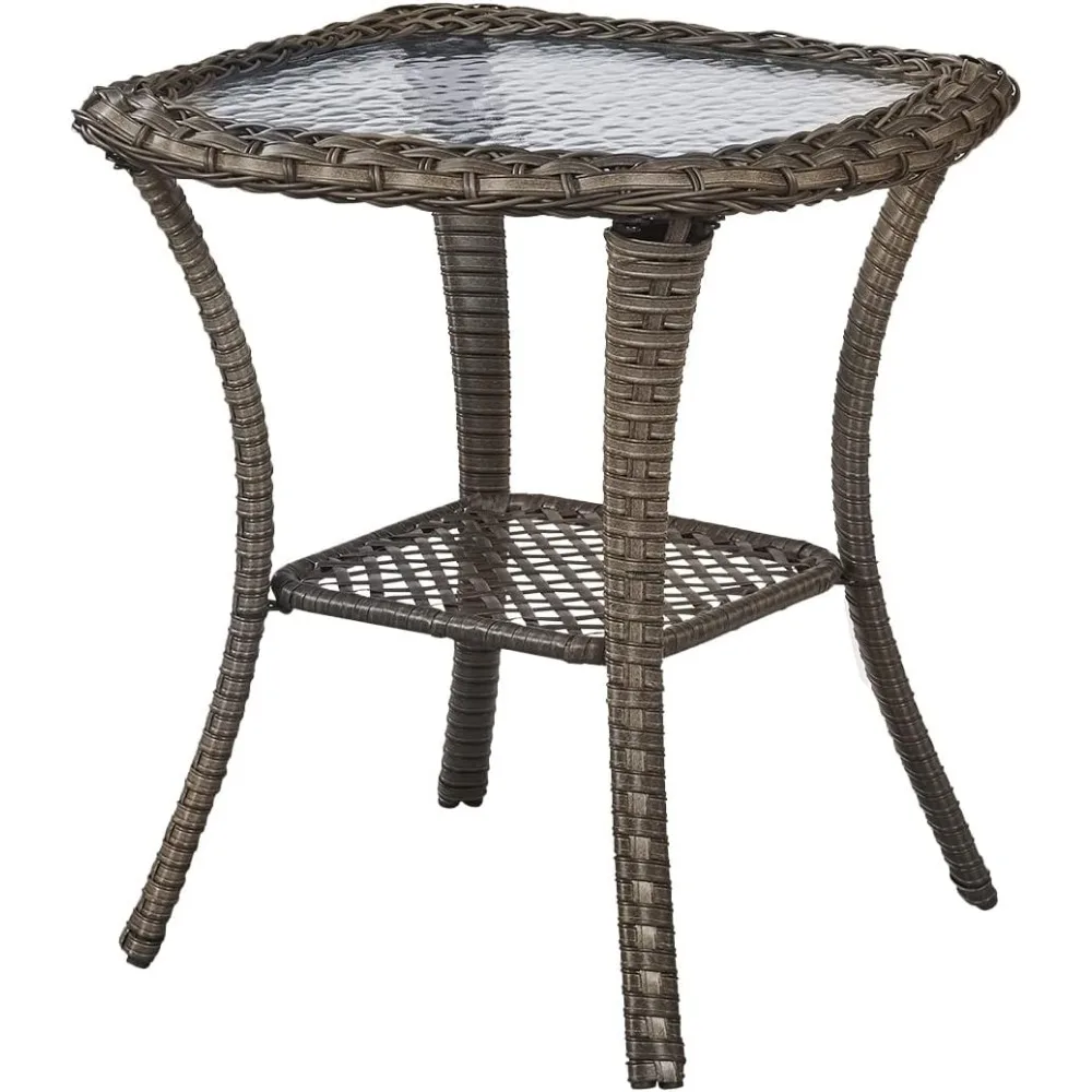 

Patio Tables Wicker Side Table - Rattan End Table with Glass Top for Outdoor Outside Patio Porch Deck Square Mixed-Grey