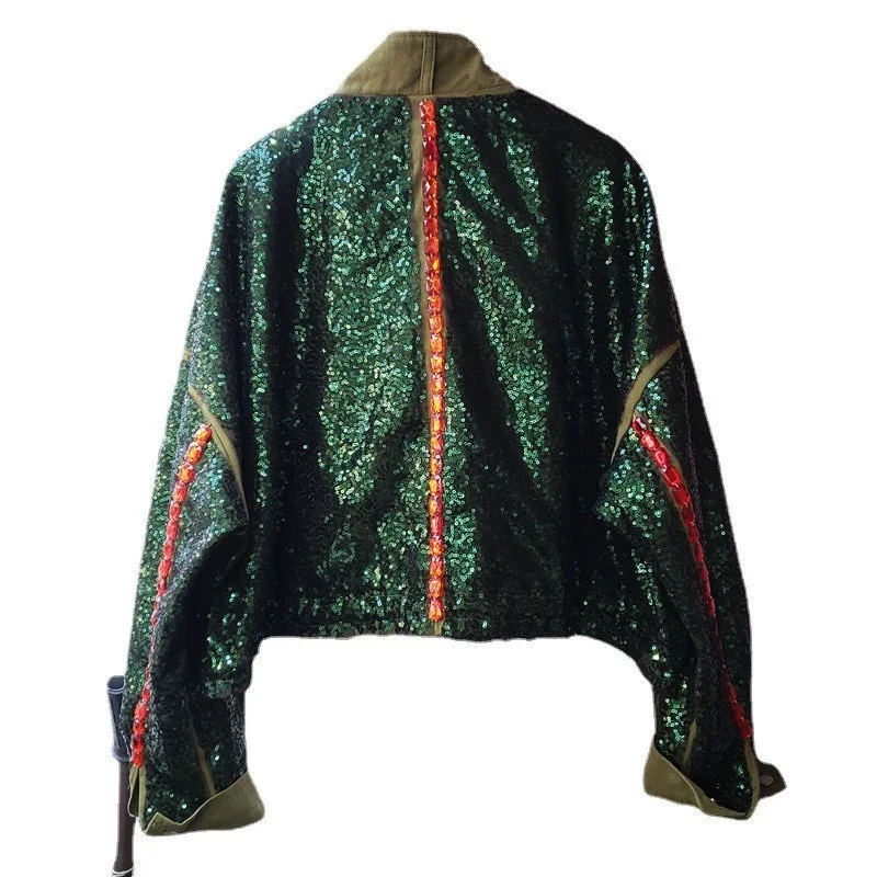 Europäische und amerikanische Modemarke 2025, neue Schwerindustrie-Paillettenjacke, Damentasche, kurze Jacke, Persönlichkeit