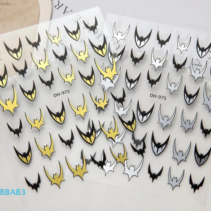 【B】Láser estampado en caliente Halloween murciélago oscuro Cruz adhesivo pegatinas para decoración de uñas calcomanías manicura brillante rojo plata negro encantos