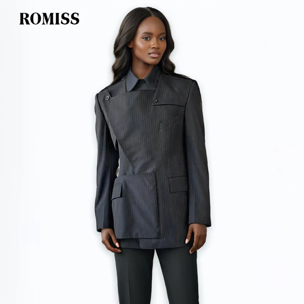 ROMISS-Chaqueta de manga larga con botones para mujer, abrigo elegante de retazos a rayas, con solapa, adelgazante, a la moda