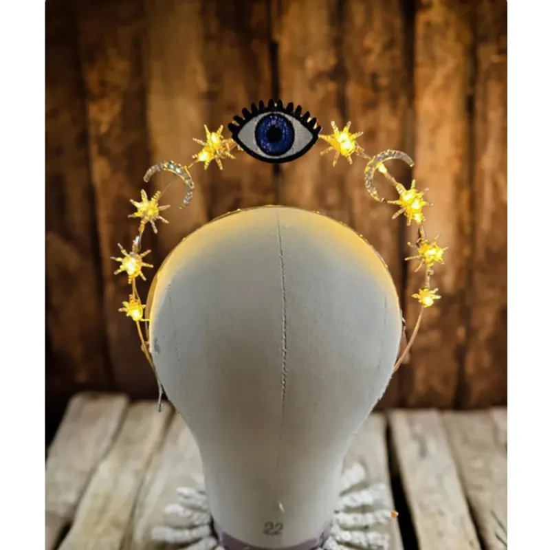 

All Seeing Eye Goddess Sunburst Crown - Star Light Halo :Surreal Eye Festivals, Burning Man,Raves, Saint Crown,Birthdays, Bridal