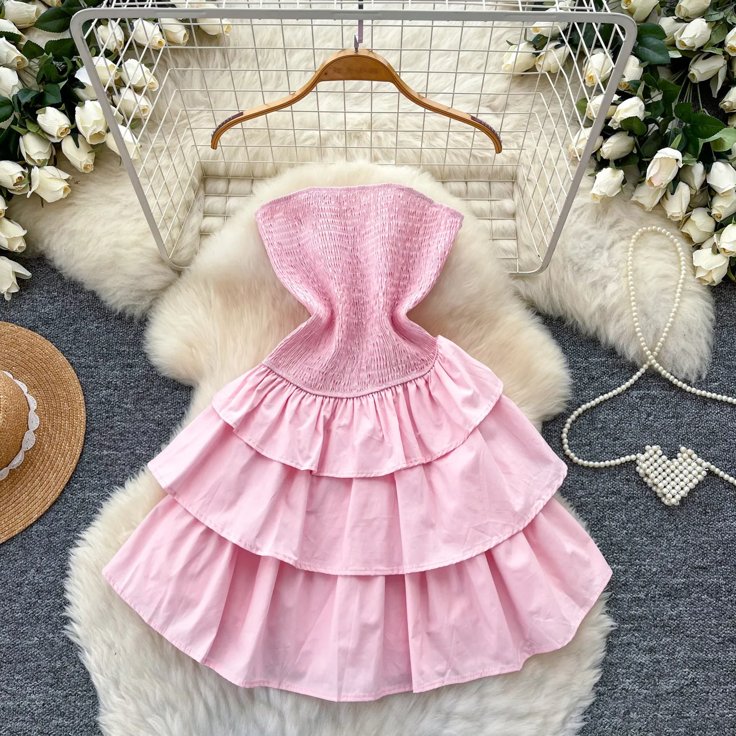 

Cake Dress Women Short Dresses A Line Vestidos Y2k Streetwear Strapless Sleeveless Backless Elegant Sweet Party Night Work 2026