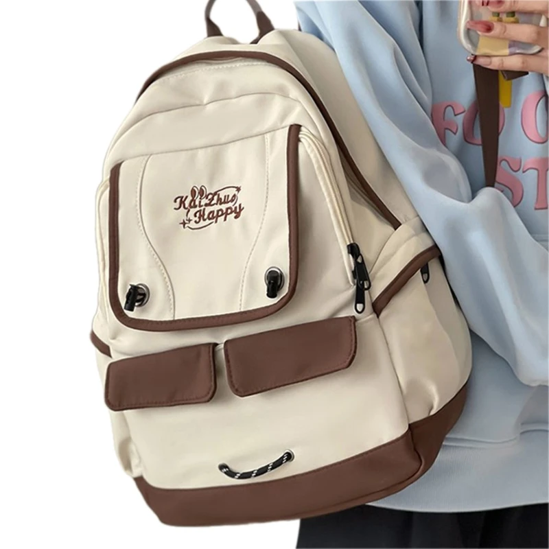 Ransel Nilon Fashion Daypack Kapasitas Besar untuk Sekolah Tas Buku Kontras Penting yang Dapat Disesuaikan untuk Remaja