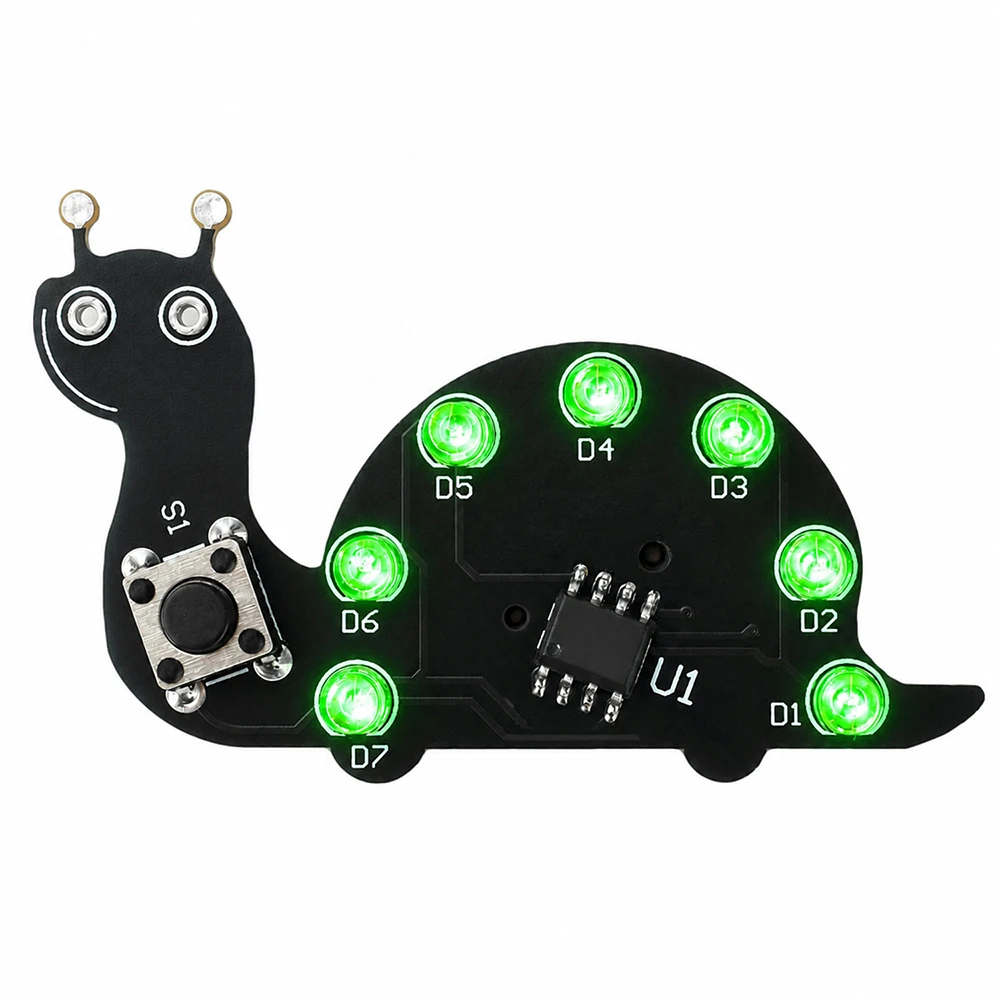 Creative Snail 7 LEDs DIY Kit Green LED Flowing Light Electronic Fun Suite DIY Welding Circuit PCB Kit For Electronics Beginners