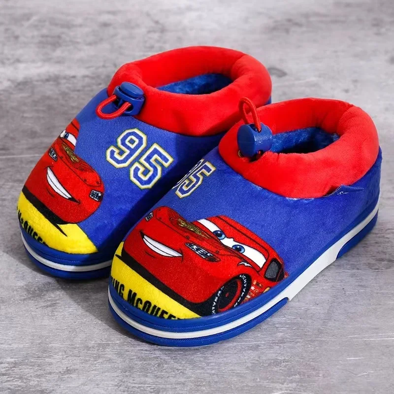 Disney Boys Girls Winter Cotton Slippers Baby Cartoon Minnie Mouse McQueen Cars Snow White Print Kid Indoor Anti-slip Home Shoes