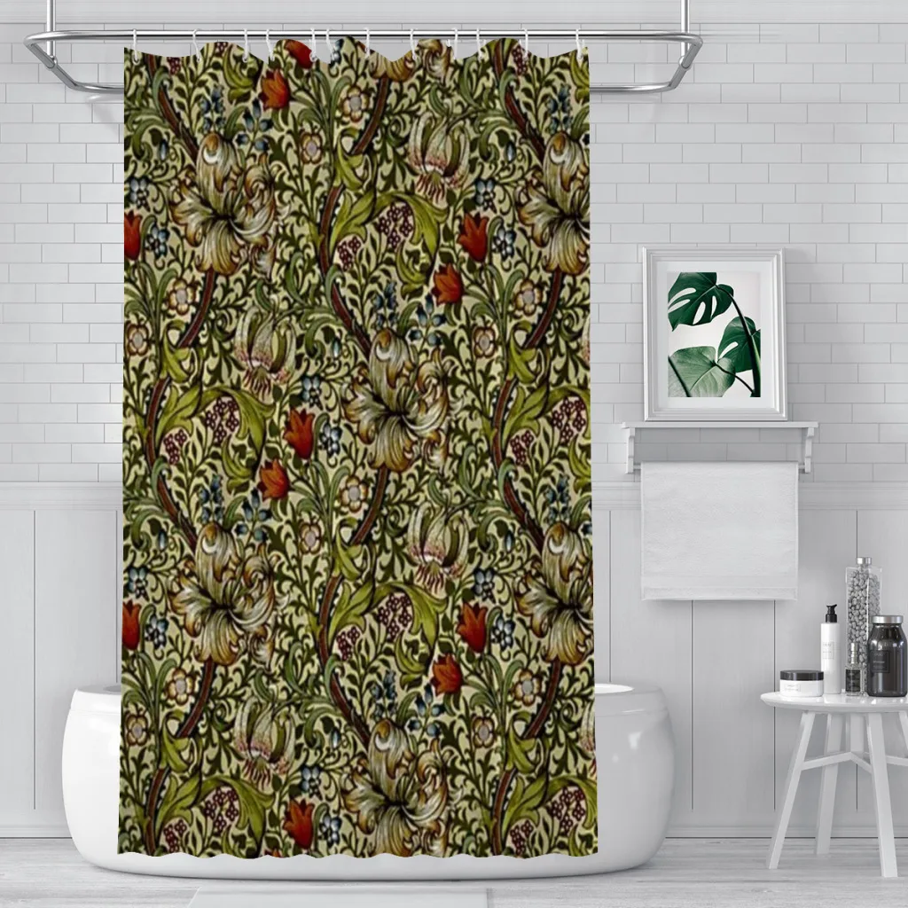 William Morris Golden Lily Shower Curtain Landscape Bath Curtain With Hooks for Bathroom waterproof scenery