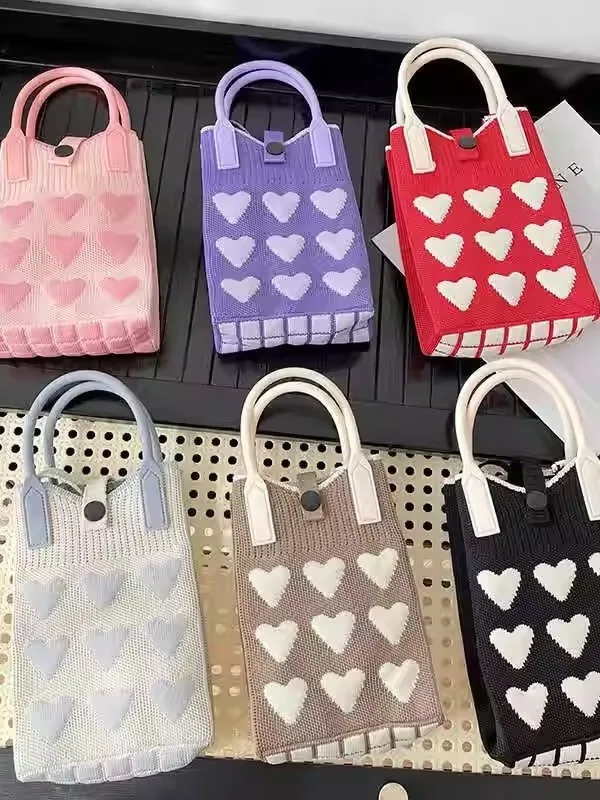 

Sweet Knitted Phone Bag New Korean Sle Women's Crossbody Bag Portable Student Bag Vertical Square ape Polyester Material