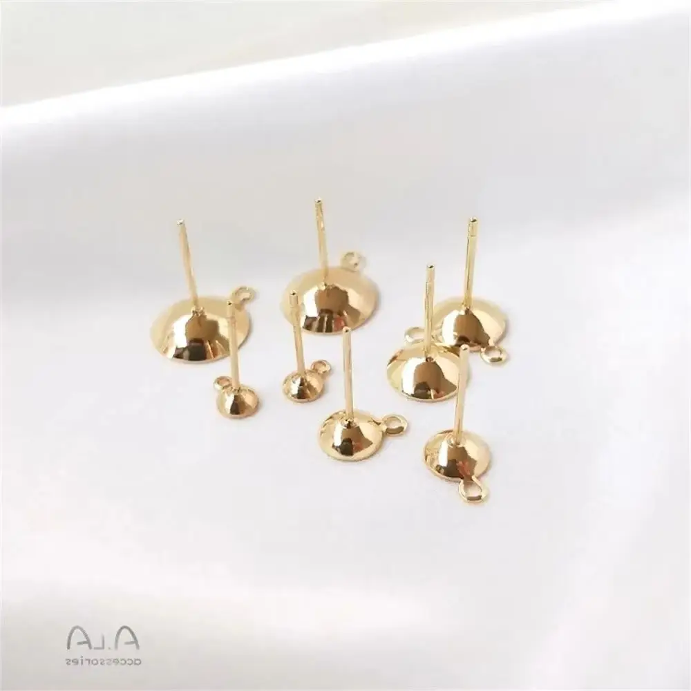 14K Gold-Color Bowl Holder Ear Pins Pasted Crystal Pearl Cup Needle Studs DIY Ear Pendant Accessories E025