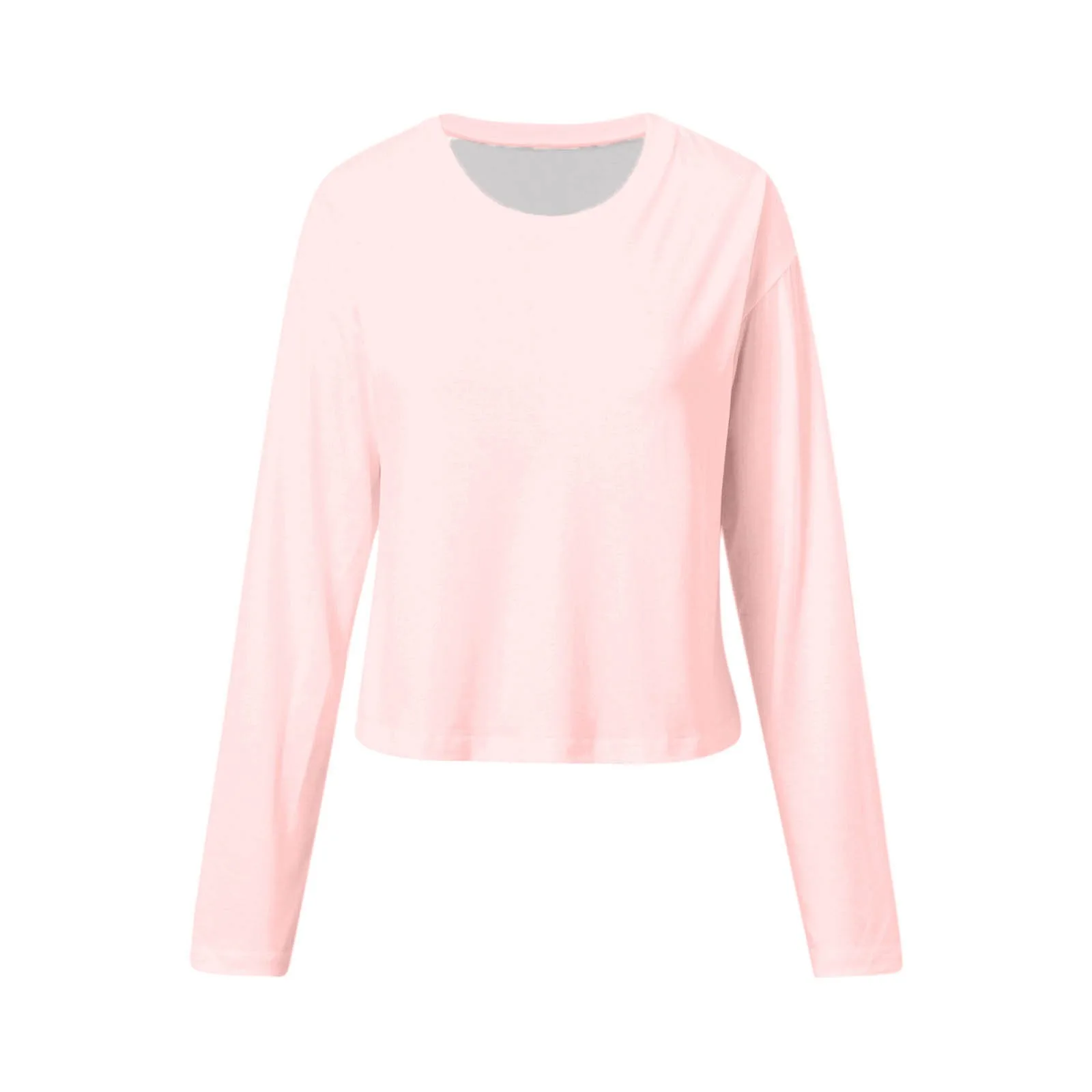 Solid Color Splicing Loose Large Size Comfortable Soft Versatile Long Sleeves Top Womens Spring and Autumn New Crew Neck T Shirt