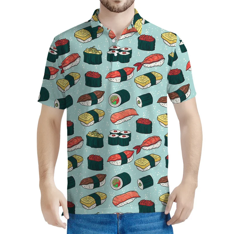 Colorful Cartoon Sushi 3d Print Polo Shirt Men Clothing Summer Casual Short Sleeved Loose T-Shirt Oversized Street Tops Tees