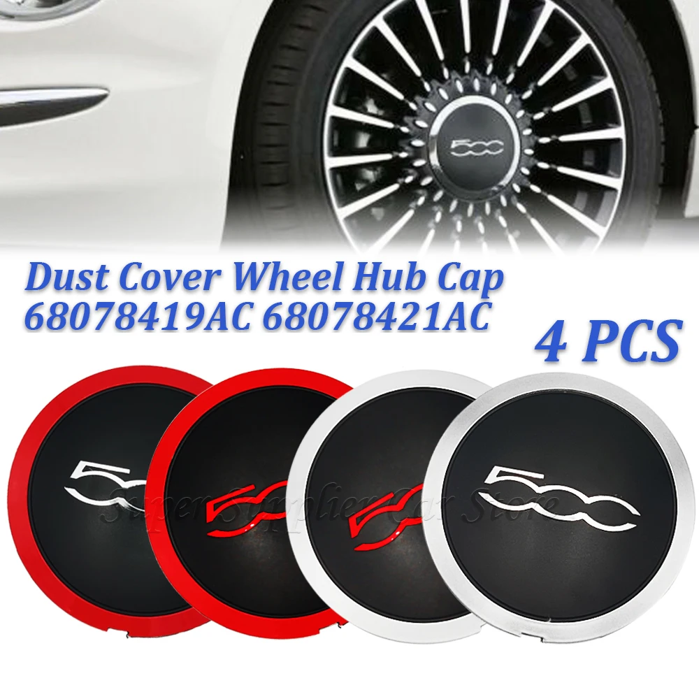 4PCS New Silver/Black Dust Cover For Fiat 500 Hubcap Wheels Centre 133Mm Hub Caps 68078421AC 51884863 68078419AC