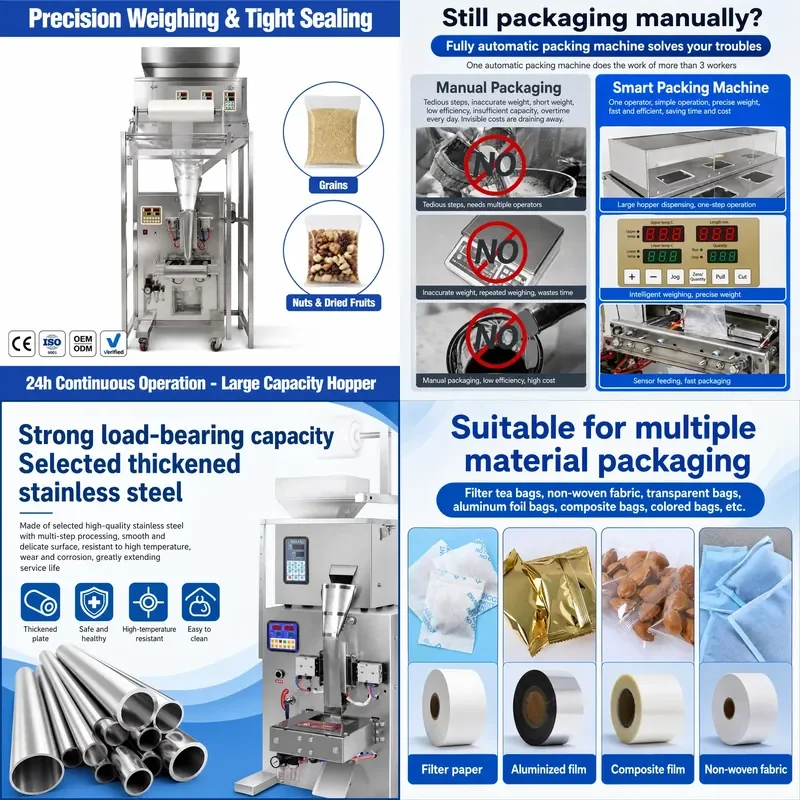for SUS304 Multi Head Weighing Packaging Machine Automatic Rice Tea Coffee Bean Nut Dried Fruit Packing Equipment