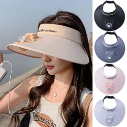 Large Brim Sun Hat with Fan Women USB Rechargeable Summer Hat Uv Shade Empty Top Visors Outdoor Sports Cycling Travel Beach Hats