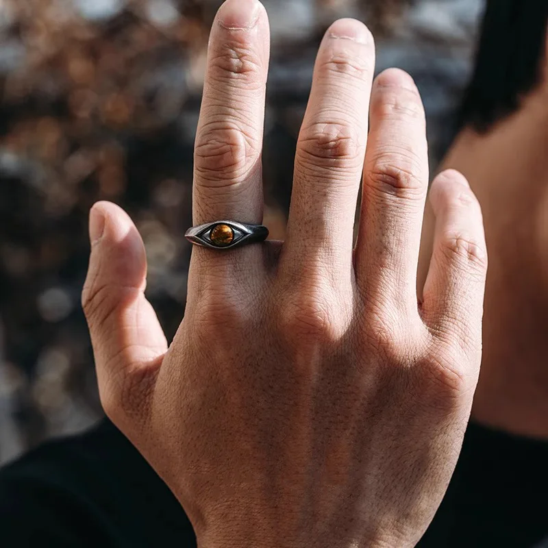 XIYANIKE Vintage Tiger Eye Stone Adjustable Rings For Men Women Punk Hip Hop Fashion New Jewelry Couple Gift Party Rock anillos view 2