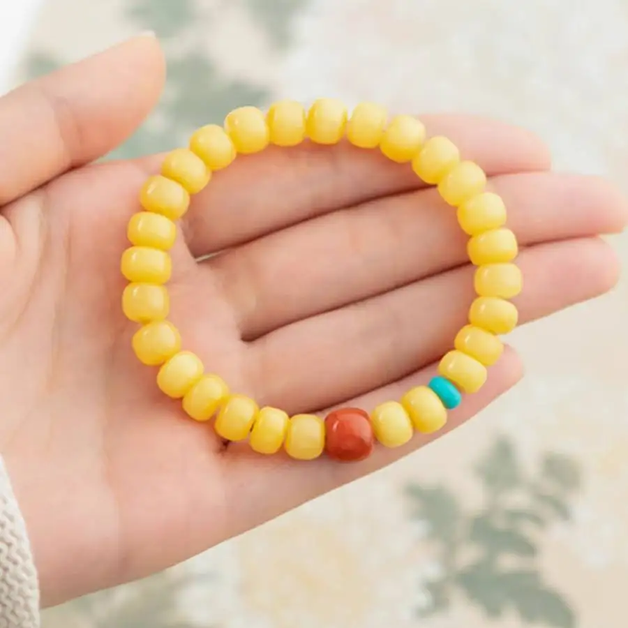 

Handmade Yellow honeycomb-shaped beads bracelet,men's cuff button bracelet,Ramadan prayer bead,women's meditation,holiday gift