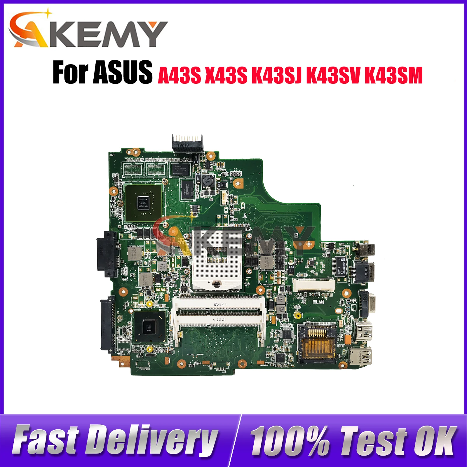

K43SV Laptop Motherboard For ASUS K43SJ X43S K43SD K43SV K43SM K43S A43S Notebook Mainboard in stock 100% tests OK fast shipping
