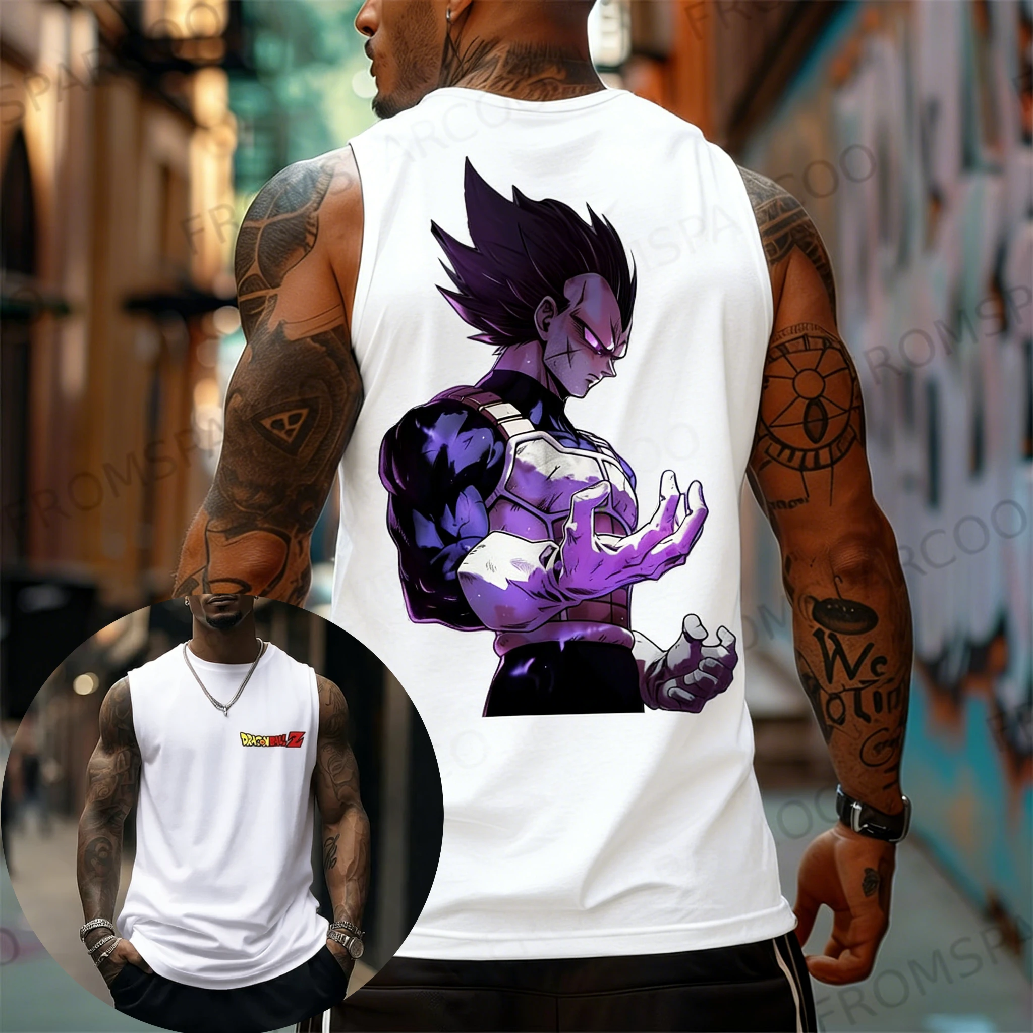 Dragon Ball Purple and Black Gradual Change Vegeta Cool Printed Vest Men's T-shirt Fitness Sports Top Show Figure Stylish Top view 5