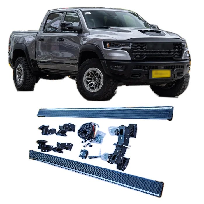 Deployable Power Running Boards,Electric Side Steps with 3 Steel Brackets for 2019+ Dodge Ram 1500, Powder Coated Aluminum,Black