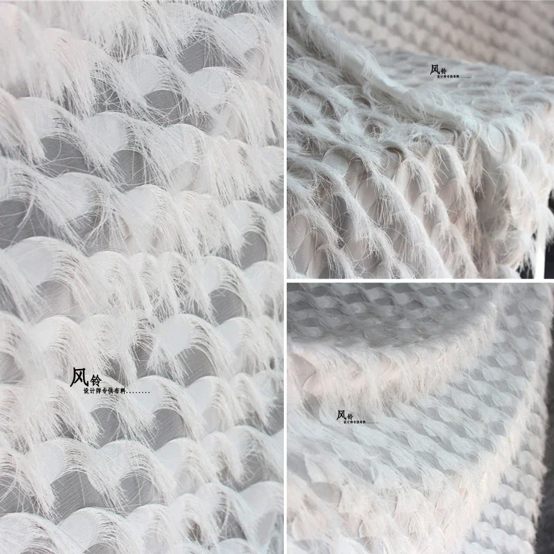 

Сетчатая кружевная ткань с кисточками для вышивки, перспектива для платья, дизайнерская одежда для сцены, ручная работа, материал для шитья своими руками, ткань